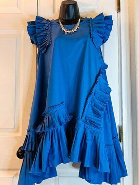 N by Nancy Cobalt Blue Pleated Ruffle Shift Mini Dress - Small